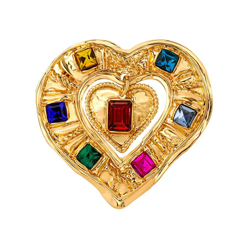 European and American Retro Exaggerated Color Diamond Love Brooch