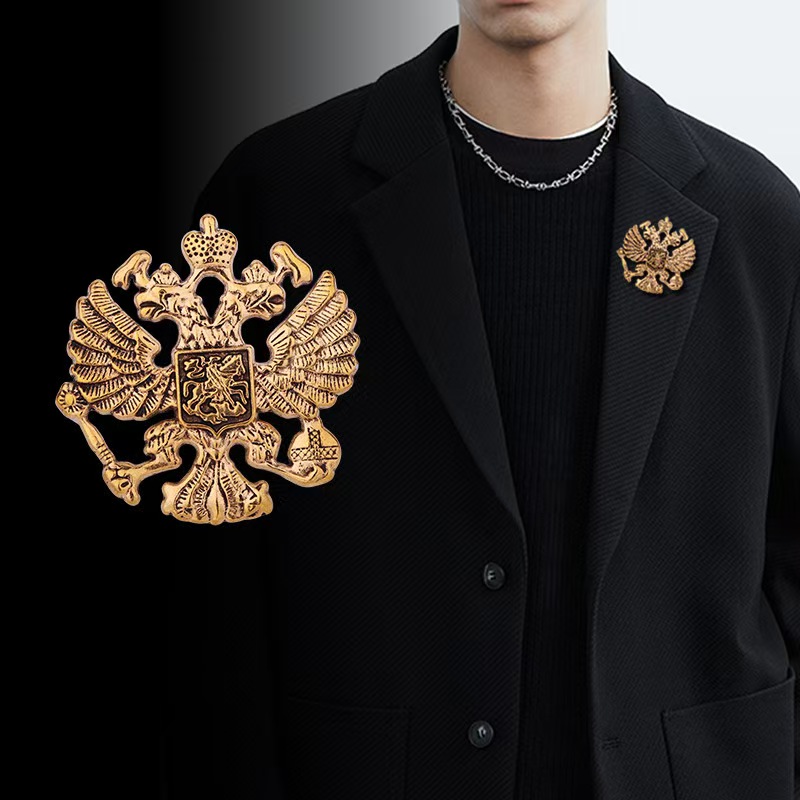 European and American Retro Russian Double Headed Eagle Brooch