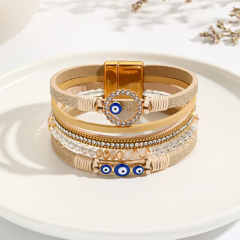 Bohemian Devil's Eye Diamond Leather Bracelet