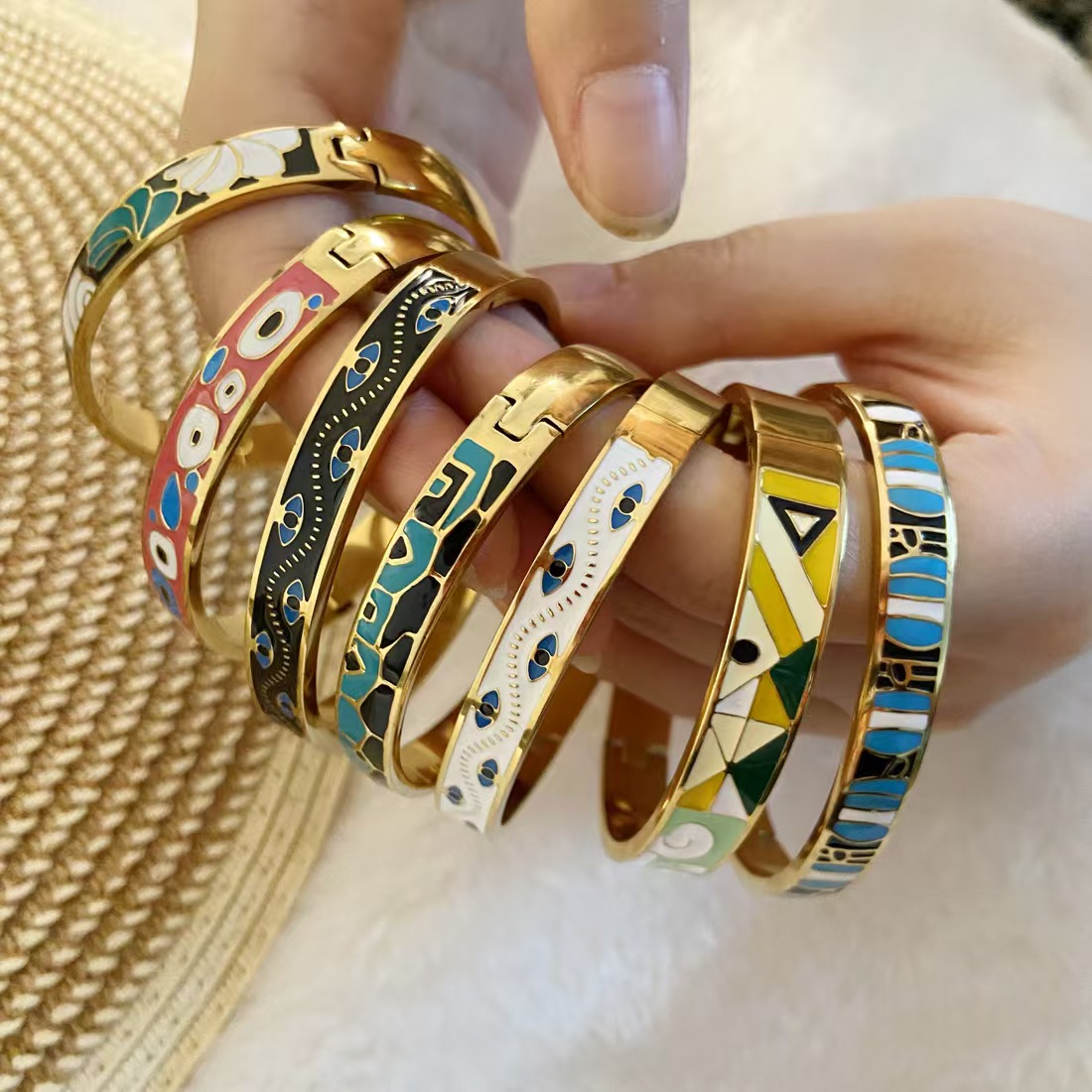 Retro Enamel Stainless Steel Bracelet