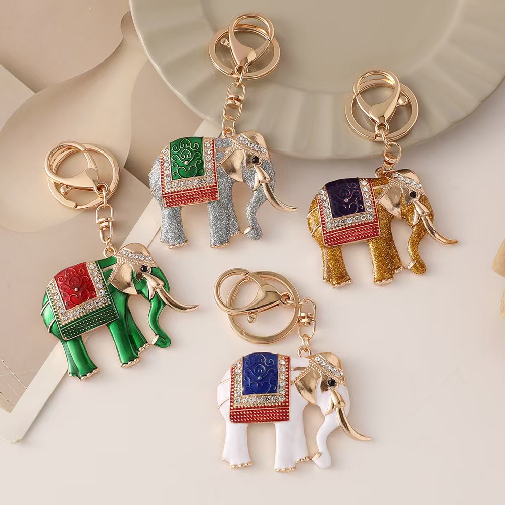 European and American Fashion Colored Animal Alloy Diamond-Studded Elephant Keychain