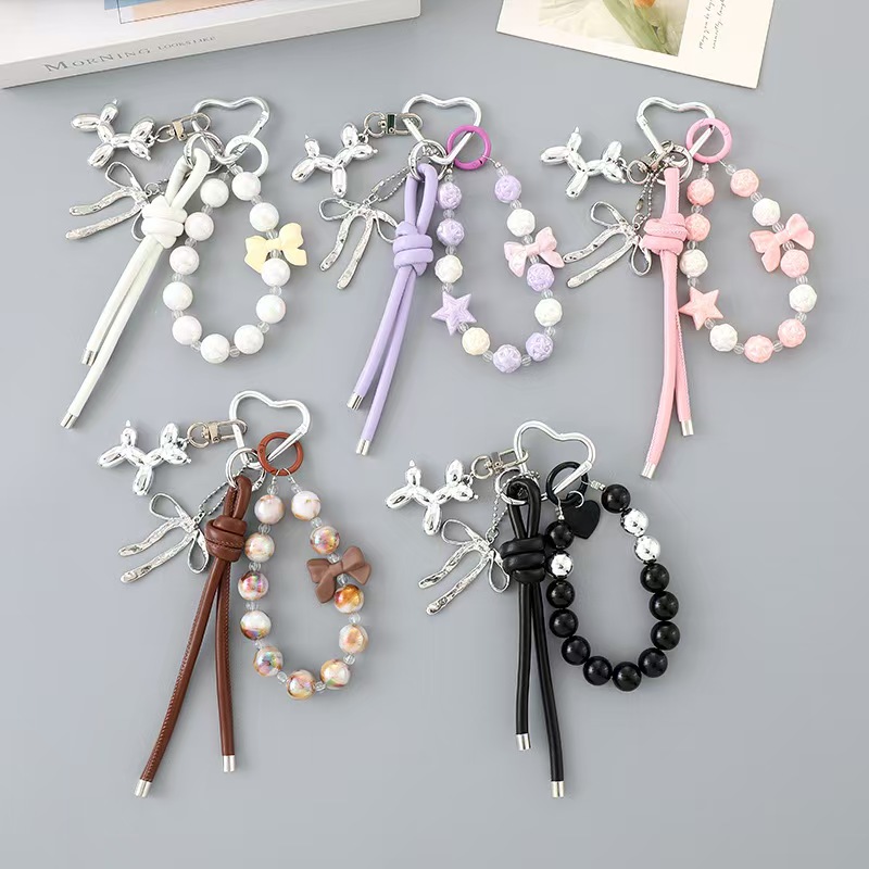Acrylic bead leather rope keychain