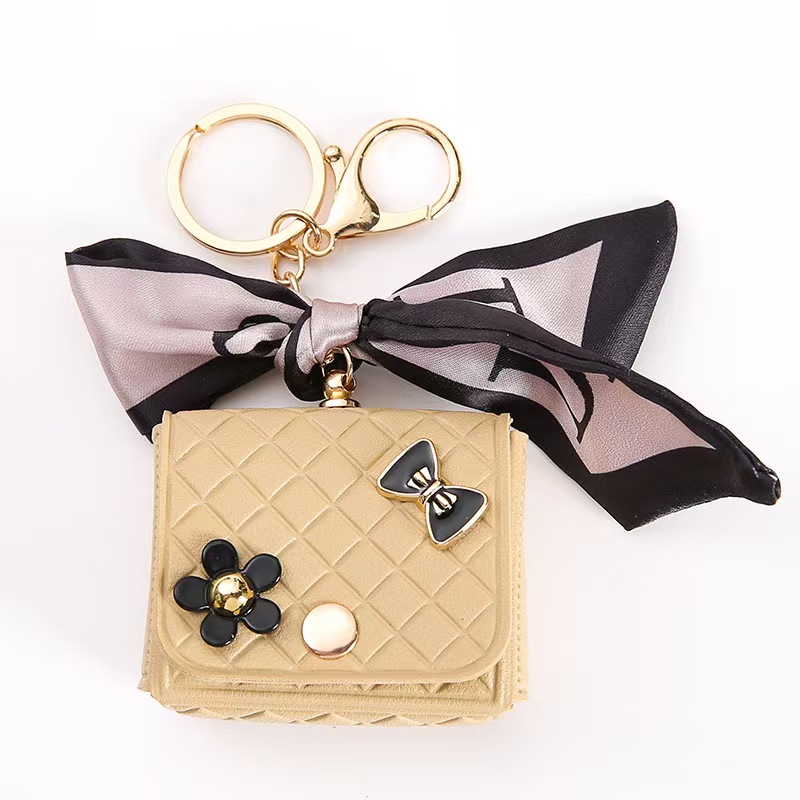 Miniature Silk Scarf Leather Bag Keychain