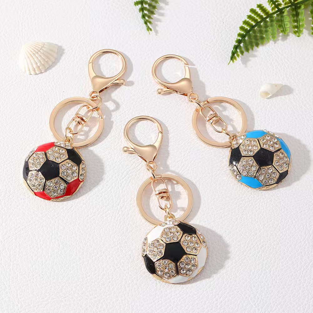 European and American Fashion Alloy Rhinestone Football Keychain