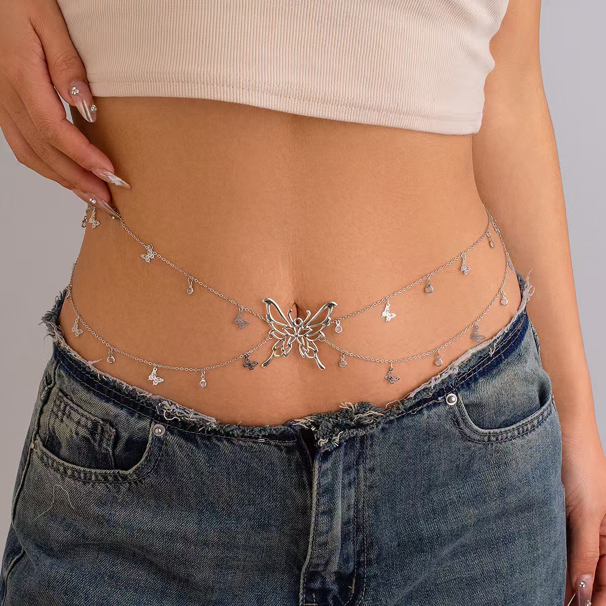 Sweet and Cool Su Butterfly Pendant Double Layer Waist Chain
