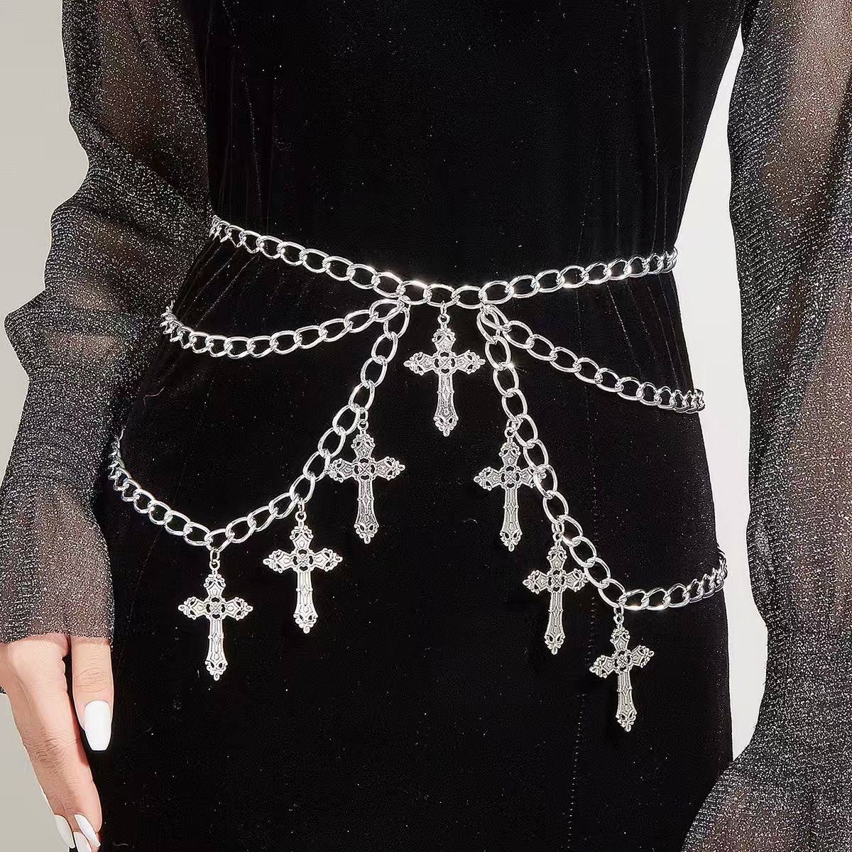 European and American hollowed out cross pendant wave swing waist chain