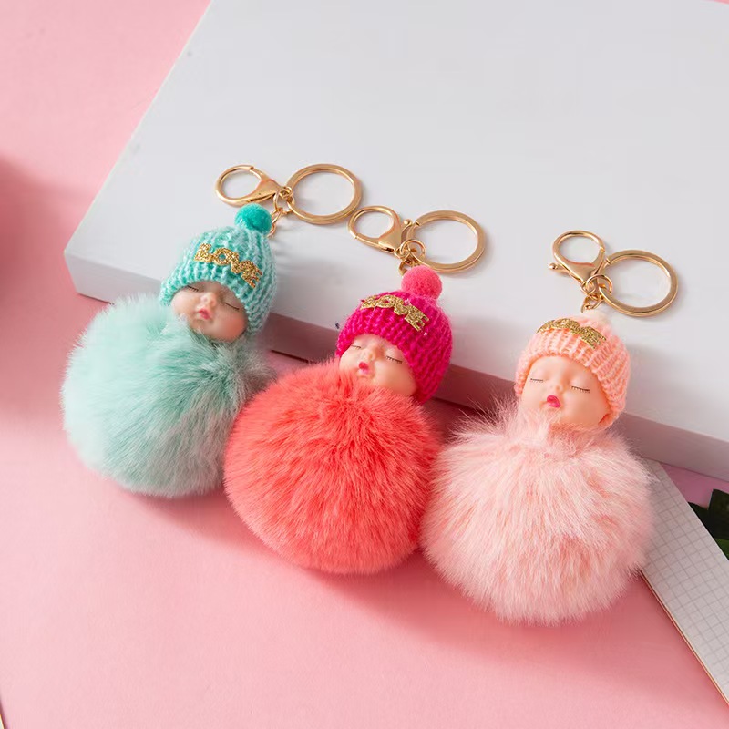 Cartoon Otter Rabbit Furry Ball Keychain
