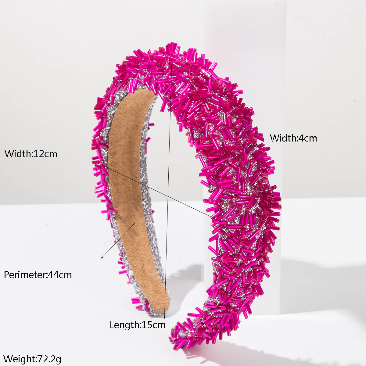 Heming Baroque Style Solid Color Crystal Sponge Wide Headband for Women