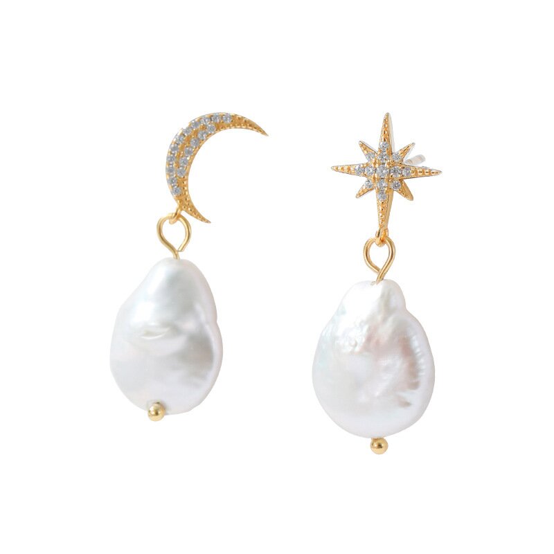 S925 Sterling Silver Natural Baroque Freshwater Pearl Earrings