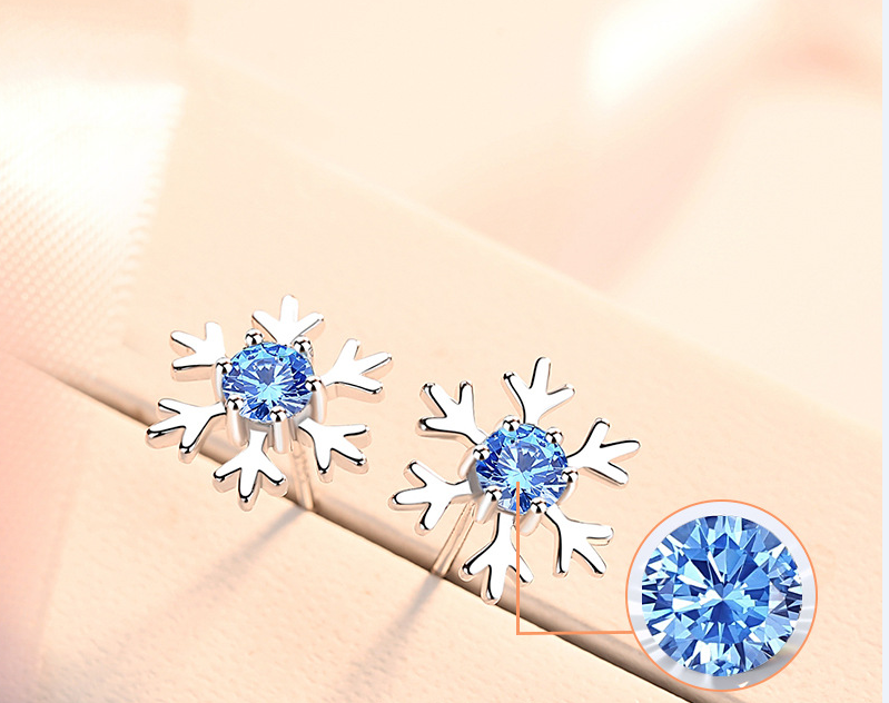 S925 Sterling Silver Diamond Blue Zirconia Snow Girl Earrings