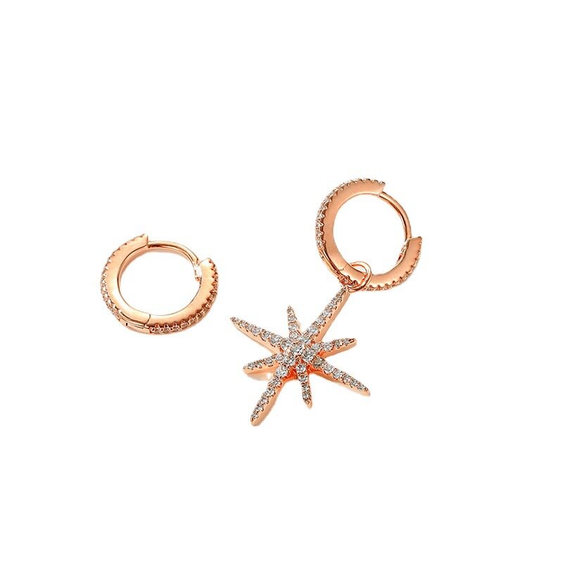 European Beauty Diamond Eight Star Female Korean Version Asymmetrical Star Earrings