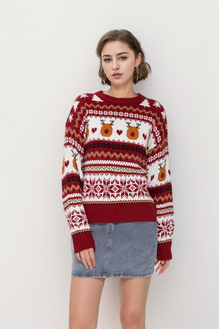 Women's Christmas Reindeer Long Sleeve Pullover