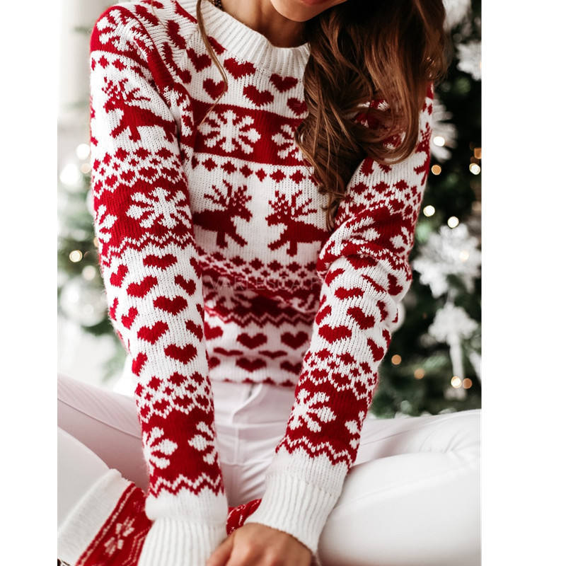Women's Deer Santa Pullover Cropped Christmas Sweater