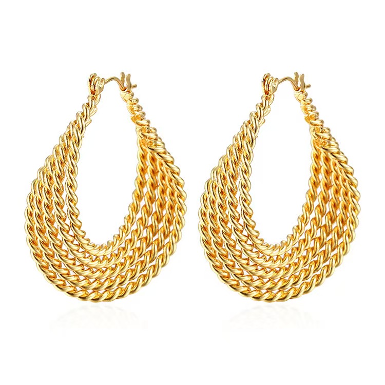 18k Gold Plated Multi-Layer Twisted Stainless Steel Women's Earrings