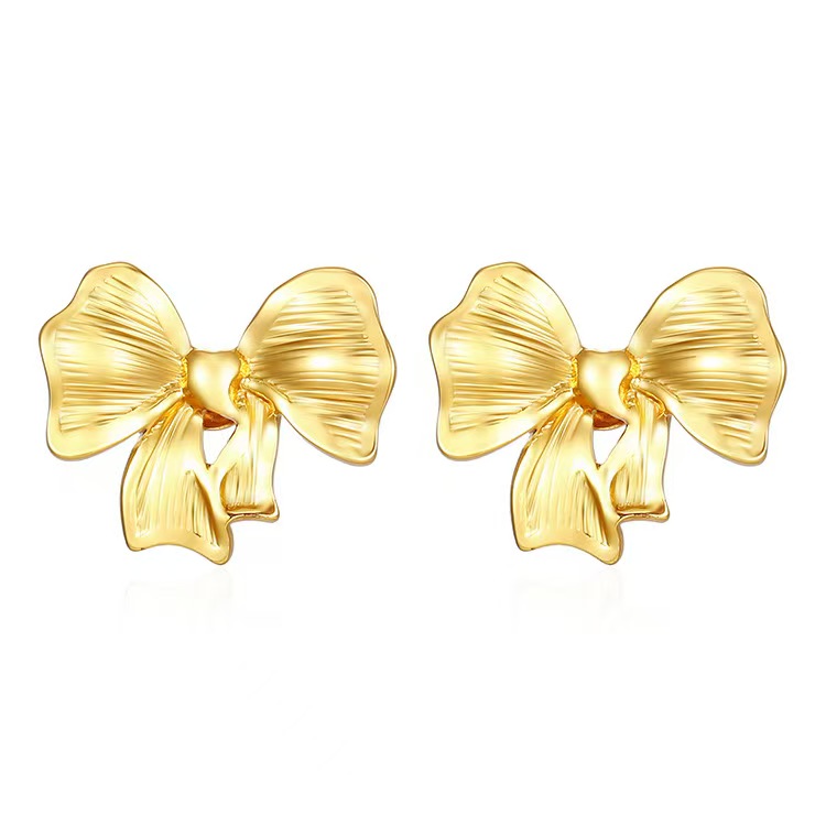 18k gold stainless steel ribbon bow earrings