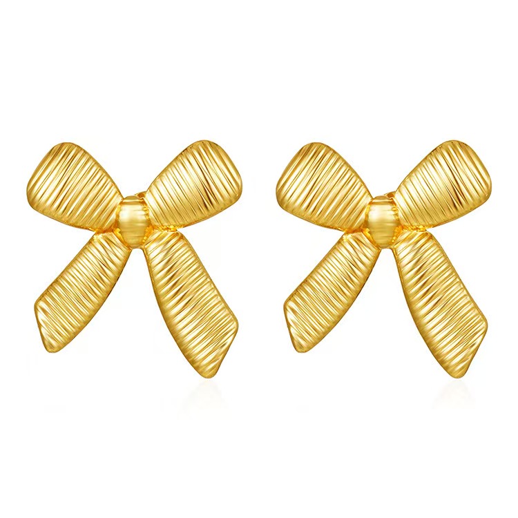 European and American Amazon 18k gold plated stainless steel stripe bow earrings