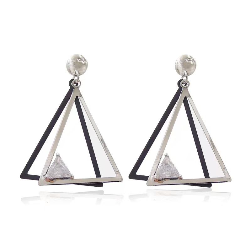 Modern Times Triangle Crystal Pearl Fashion Long Earrings
