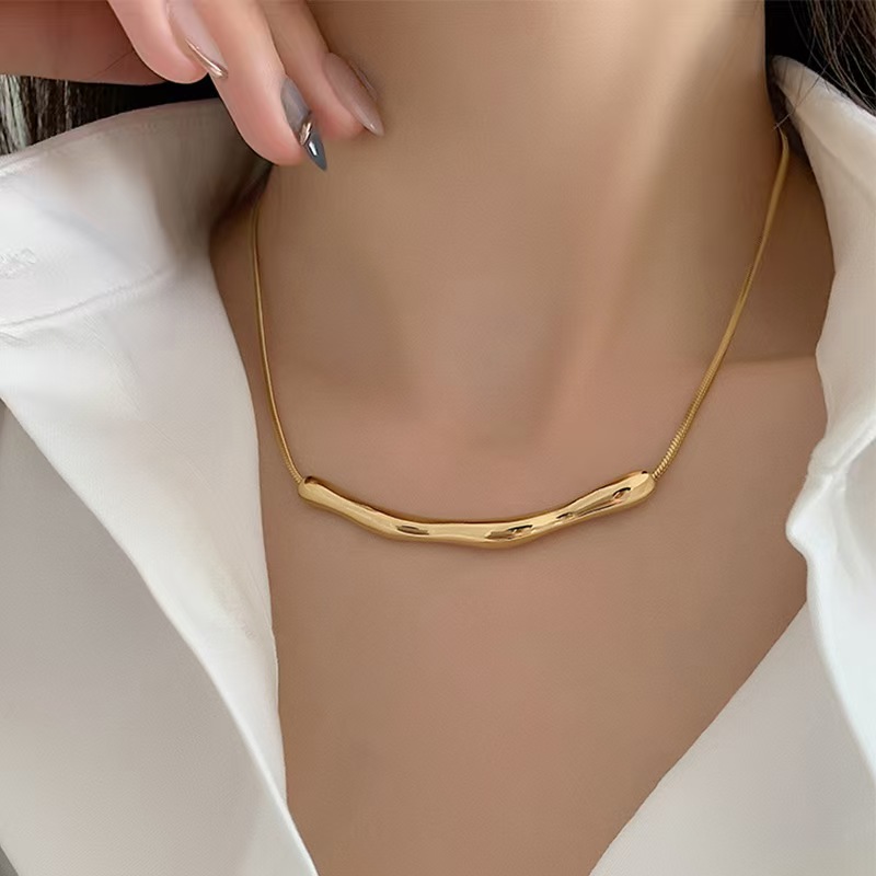 Stainless Steel Wave Collarbone Chain Necklace for Women
