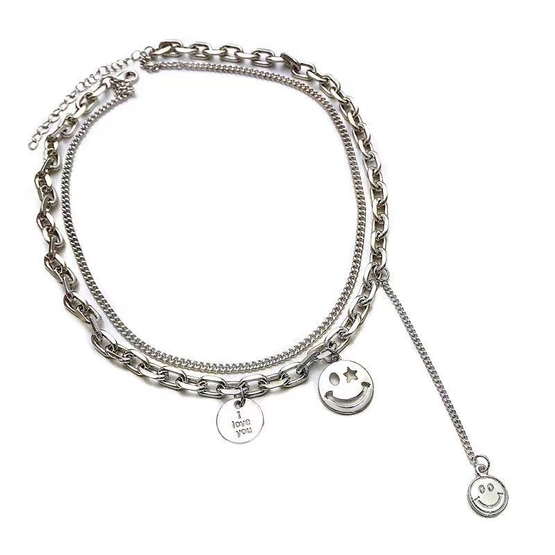 Hip-hop smiley face stainless steel necklace for women