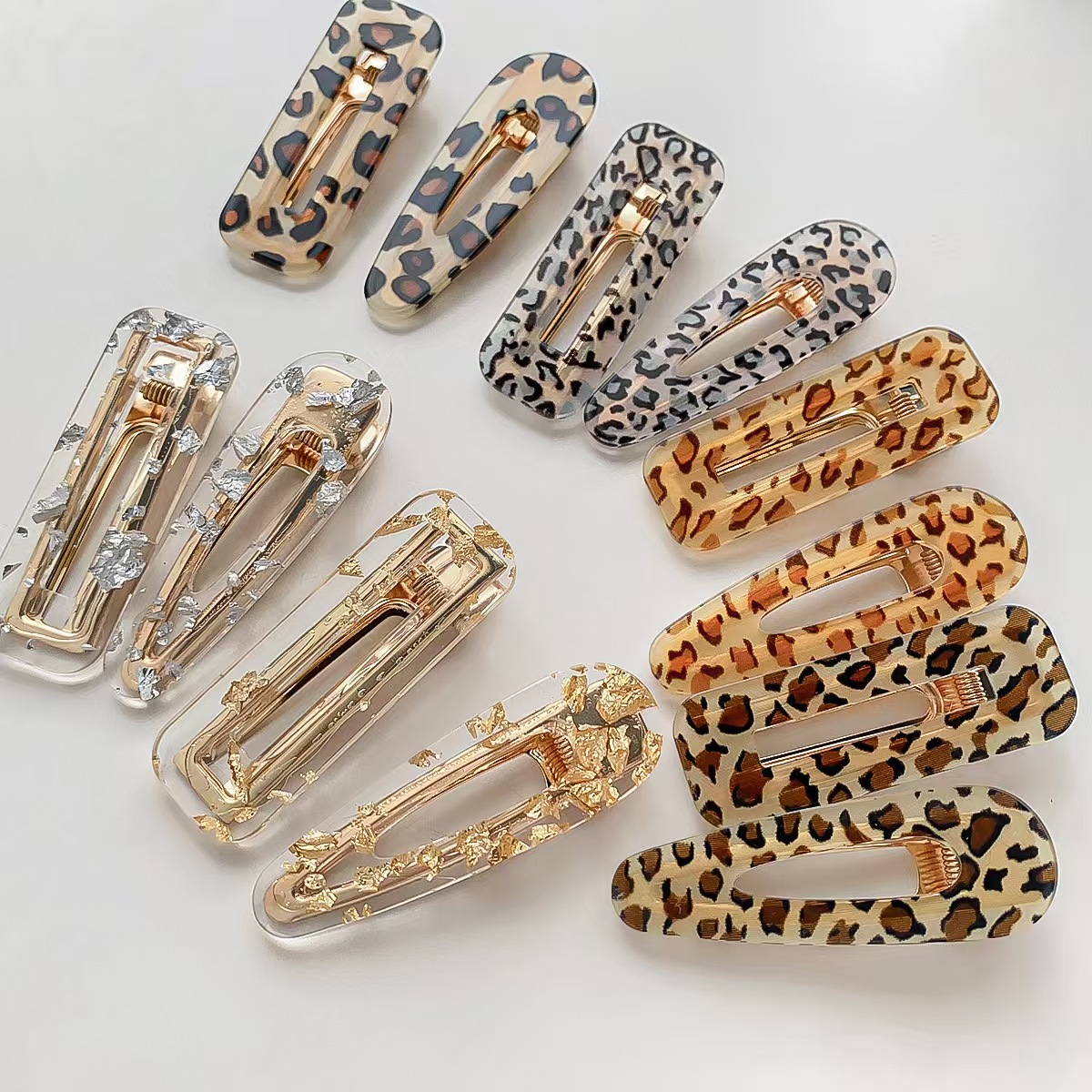 European and American Girl Simple Leopard Print Acrylic Water Droplet Hair Clip