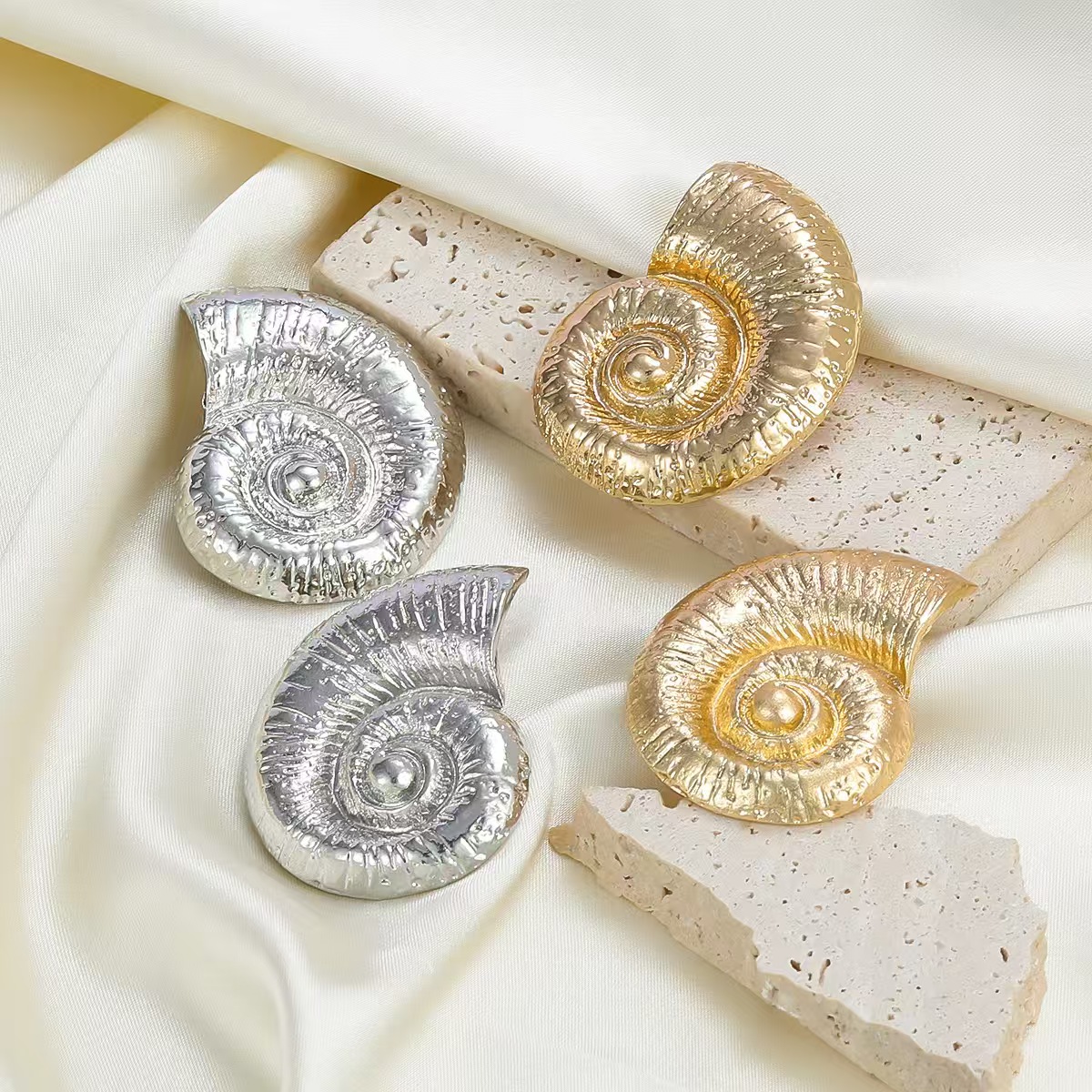 European and American Style Stainless Steel Spiral Conch Beach Earrings