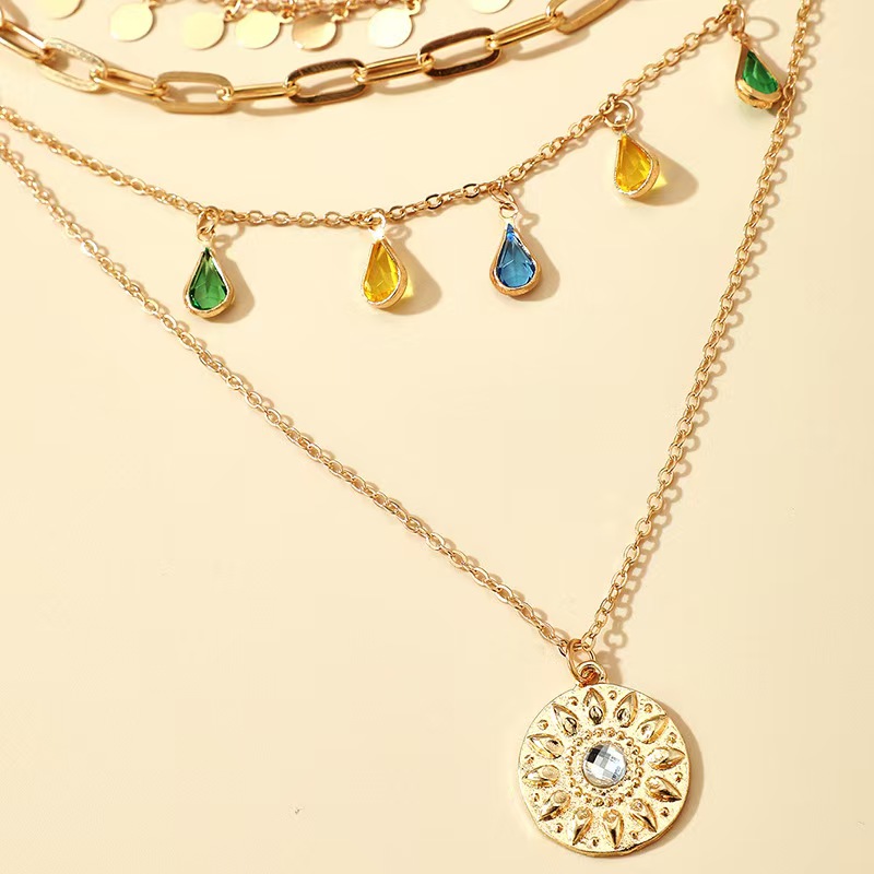 European and American New Geometric Circular Tassel Rhinestone Necklace