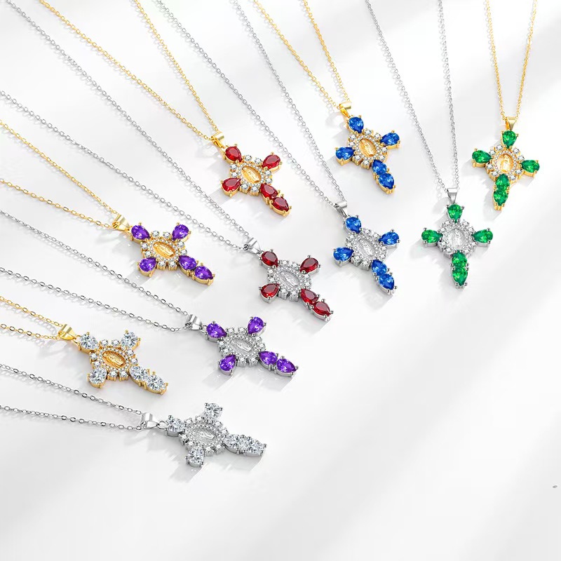 Cross-shaped Zircon Pendant Necklace