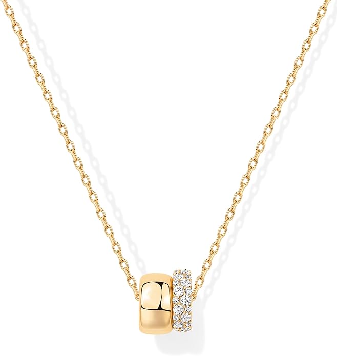 14K Gold Plated Double-Color Round Pendant Necklace with Cubic Zirconia