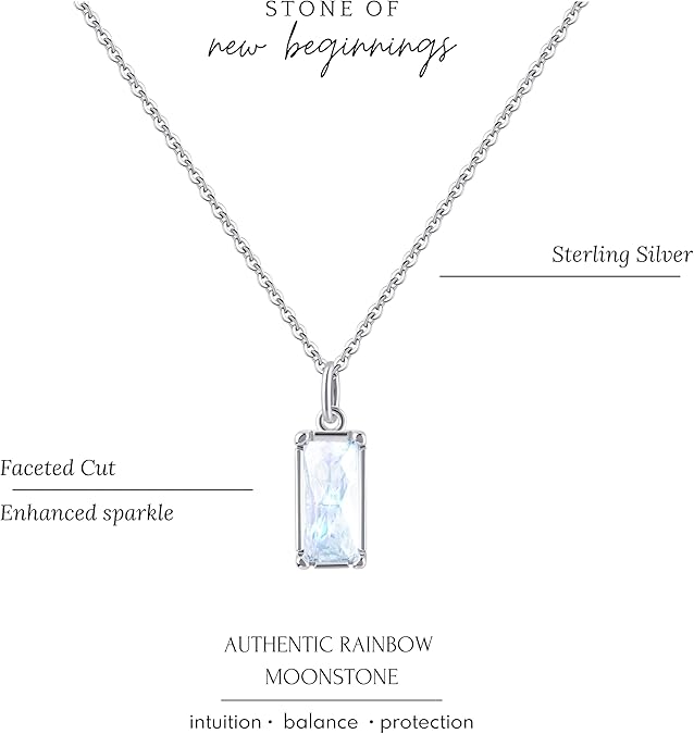 Amie HOPE LOVE SHINE Rainbow Moonstone Sterling Silver Necklace
