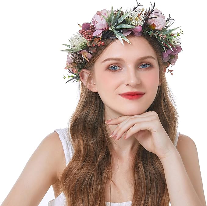 Amie Women Flower Headband Wreath Crown Floral Garland for Weddings and Festivals