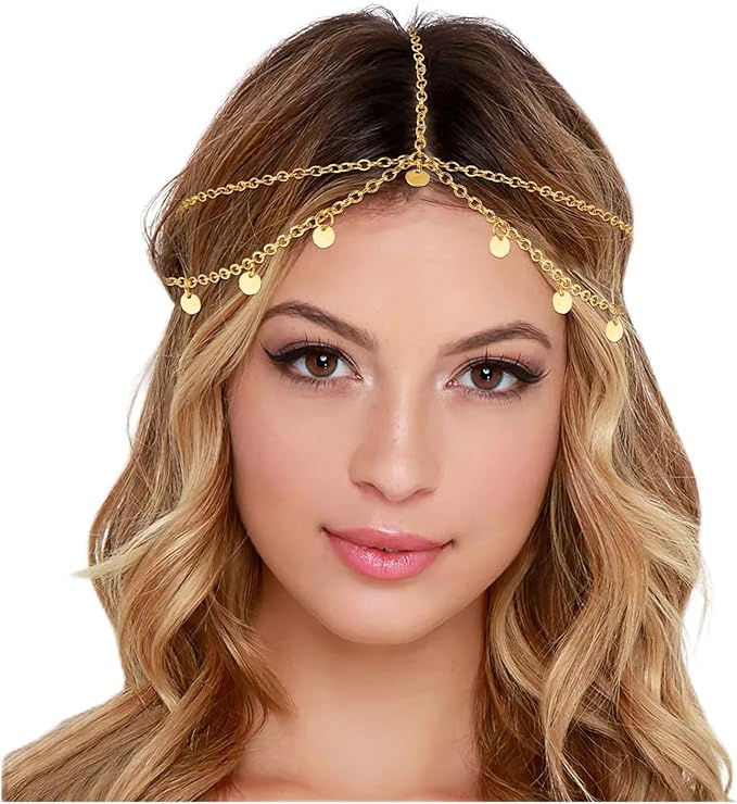 Amie Bohemian Oriental Golden Forehead Hair Chain Headband