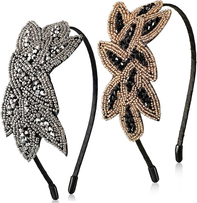 Amie Women's Vintage Hairband with Leaf and Bead Decor