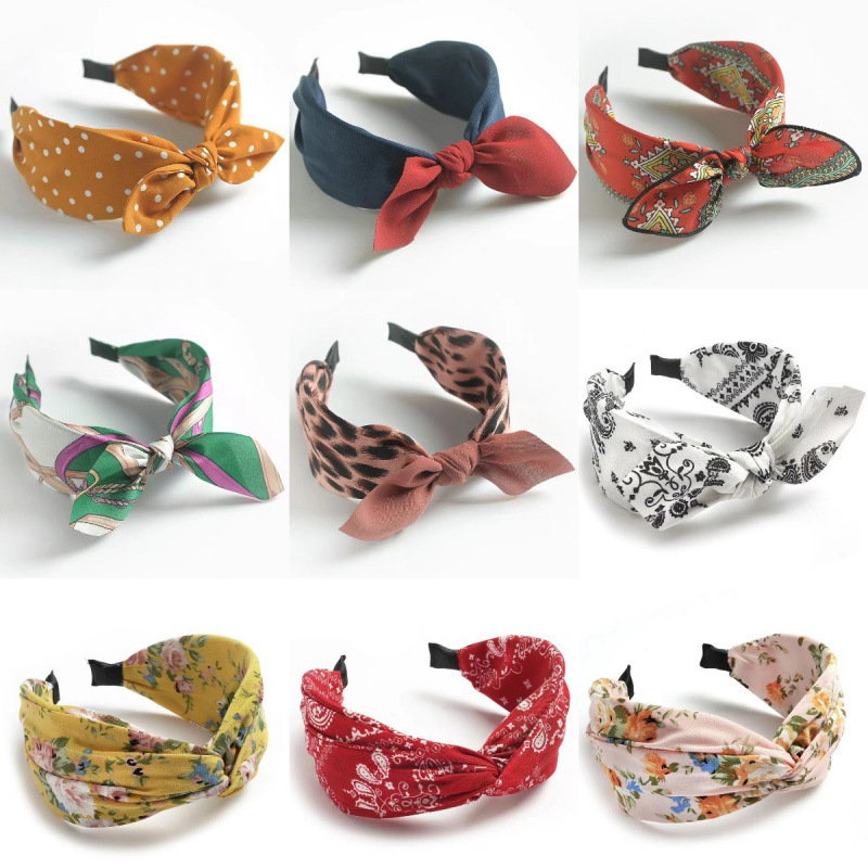 Vintage Polka Dot Bow Headband with Rabbit Ears