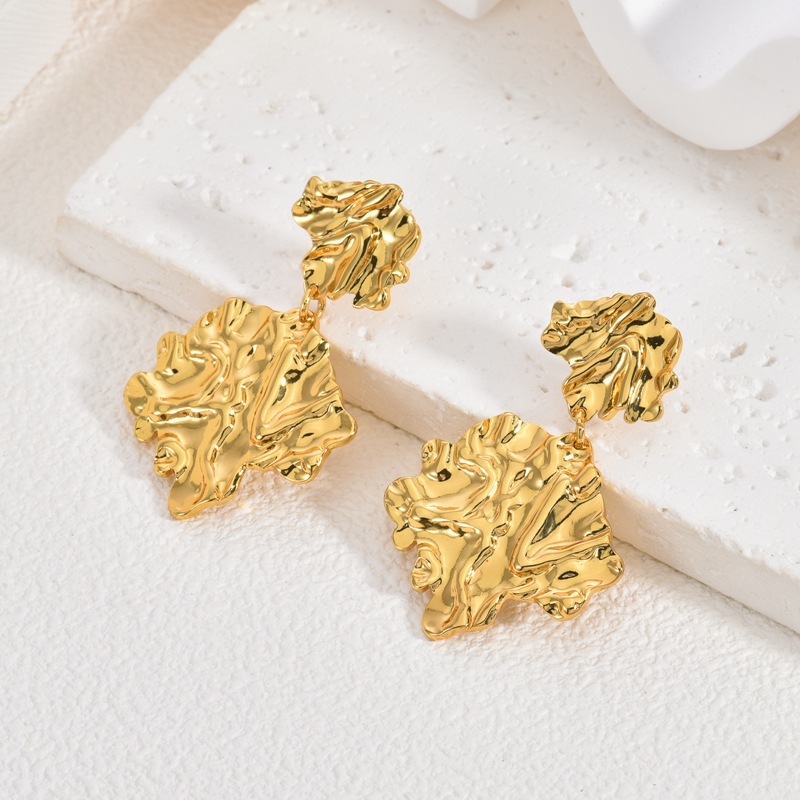 Gold Hammered Leaf Stainless Steel Earrings