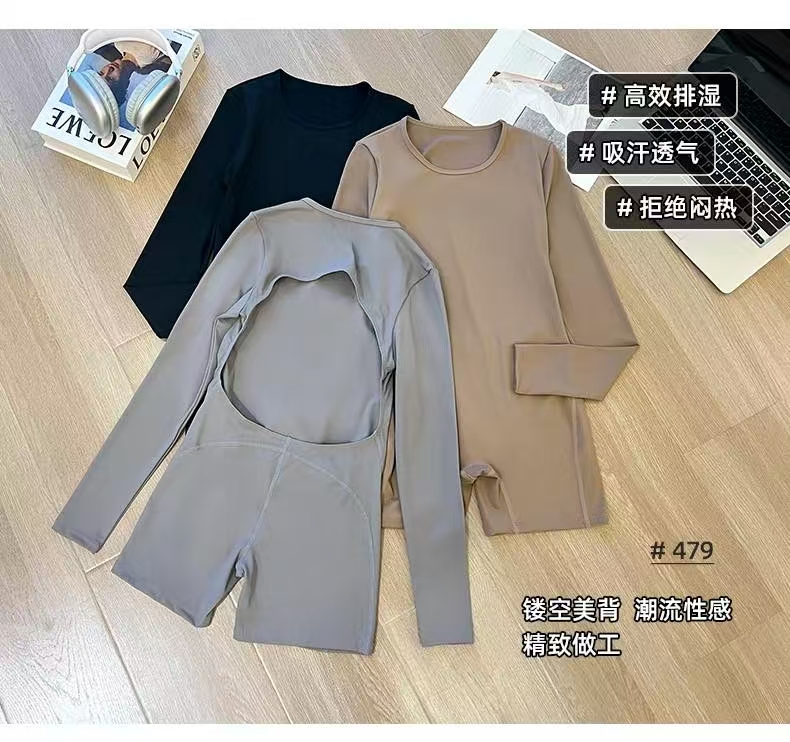 Women's Long Sleeve Backless Sports Romper Yoga Jumpsuit