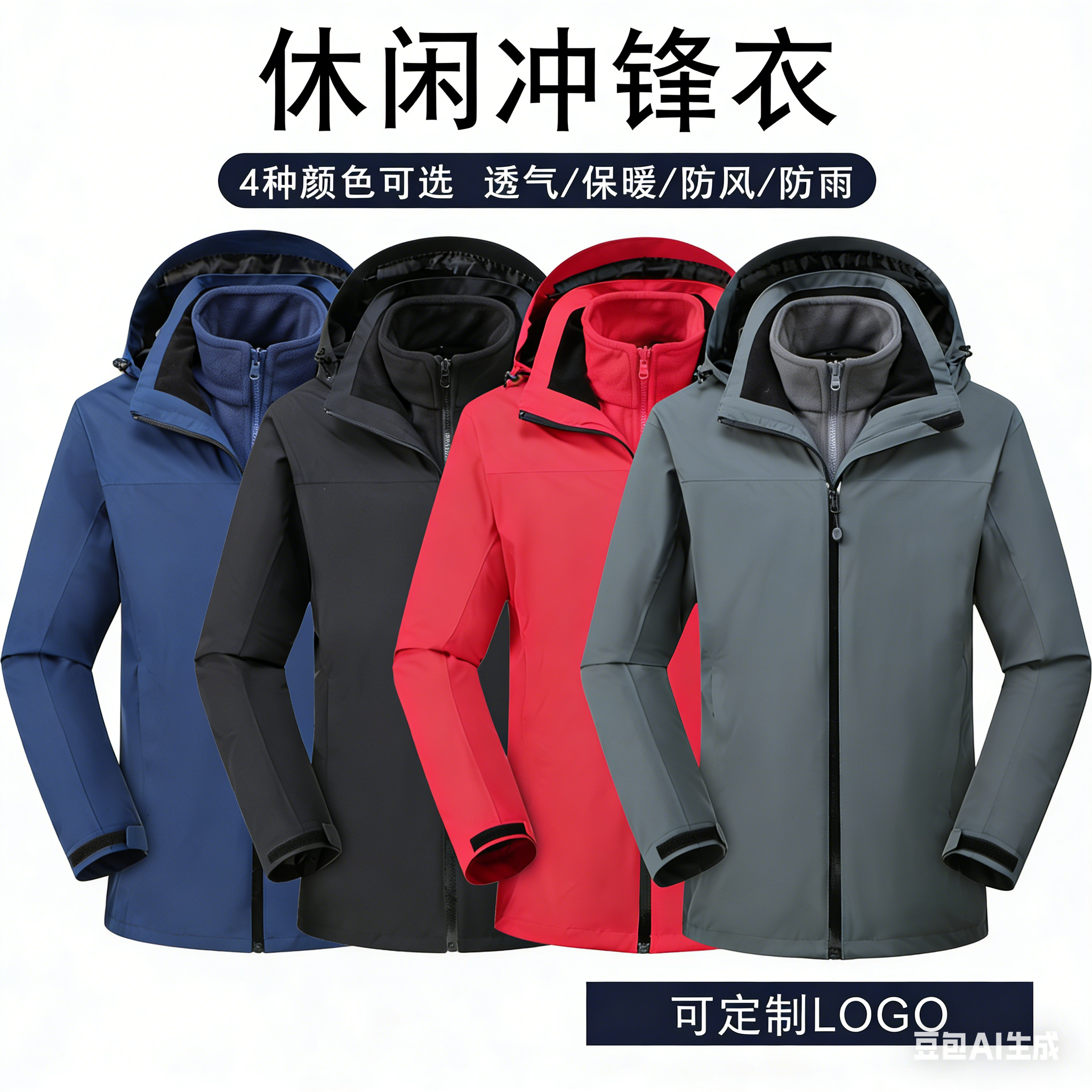Men's Windbreaker Jacket with Multiple Pockets and Adjustable Hood