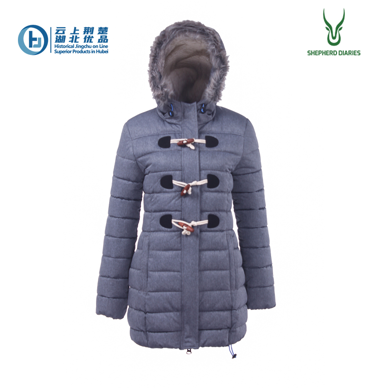 Women's Melange Fake Fur Hooded Long Padded Jacket