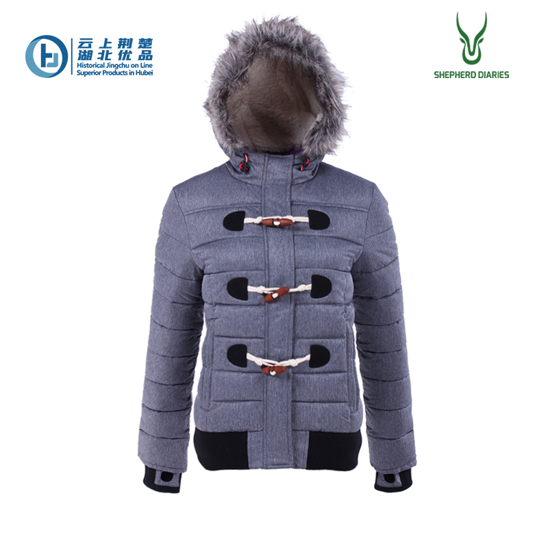 Women's Melange Fake Fur Hooded Short Padding Jacket