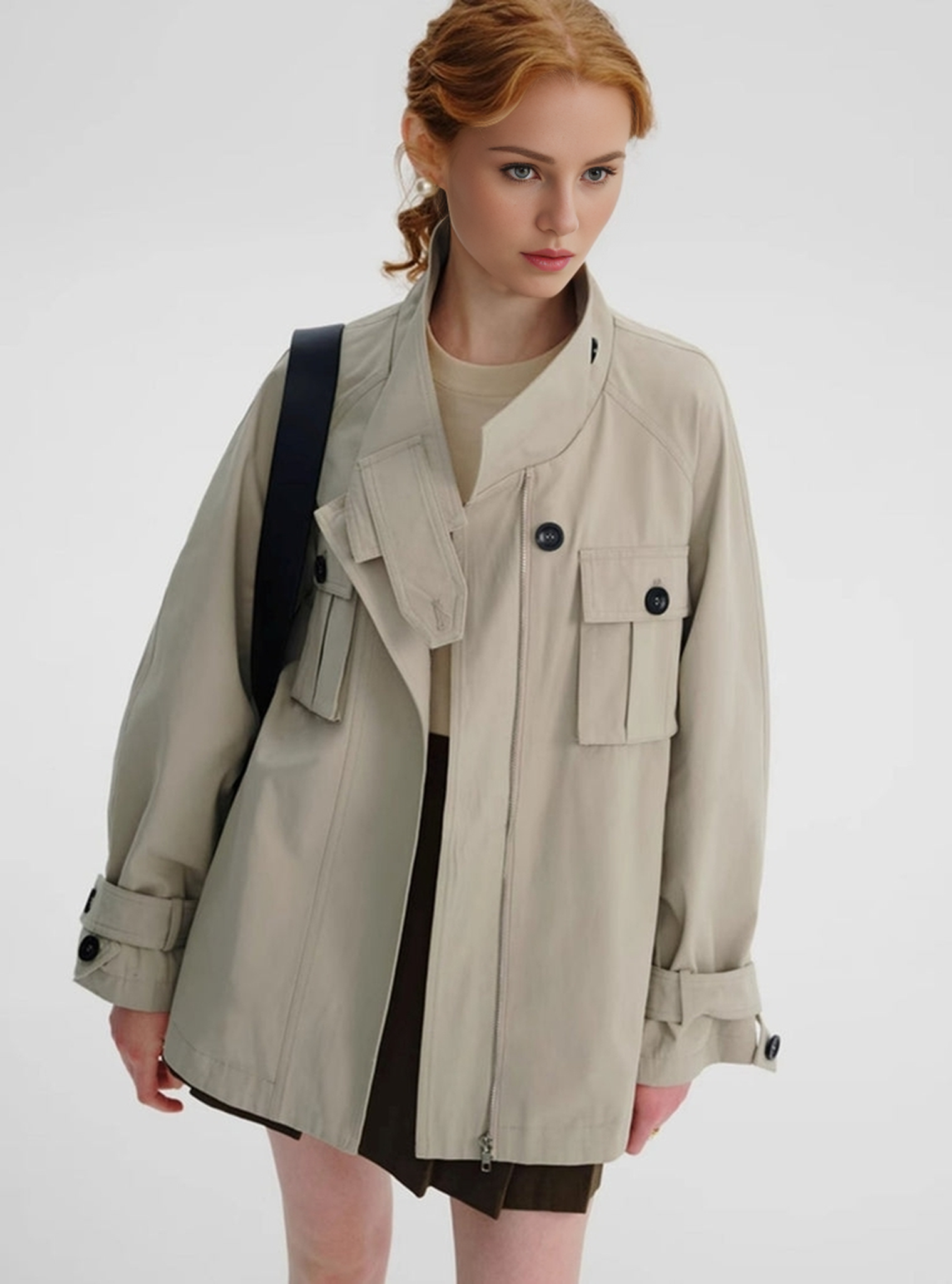 Custom Solid Color Standing Collar Zip Jacket
