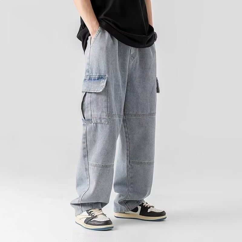 Men's Casual Distressed Washed Cargo Denim Pants