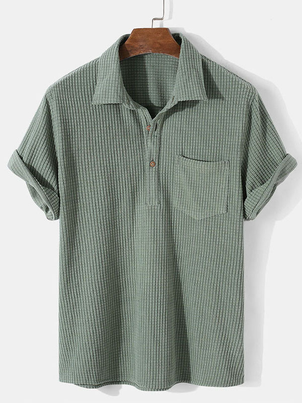 Men's Casual Plaid Texture Short Sleeve Polo Shirt