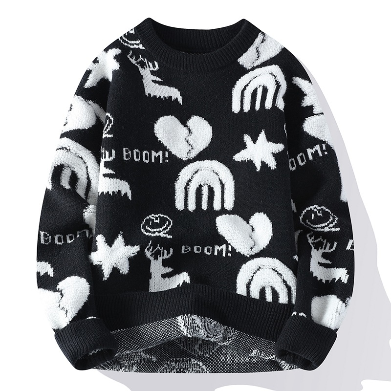 Men's Winter Casual Round Neck Long Sleeve Letter Print Sweaters