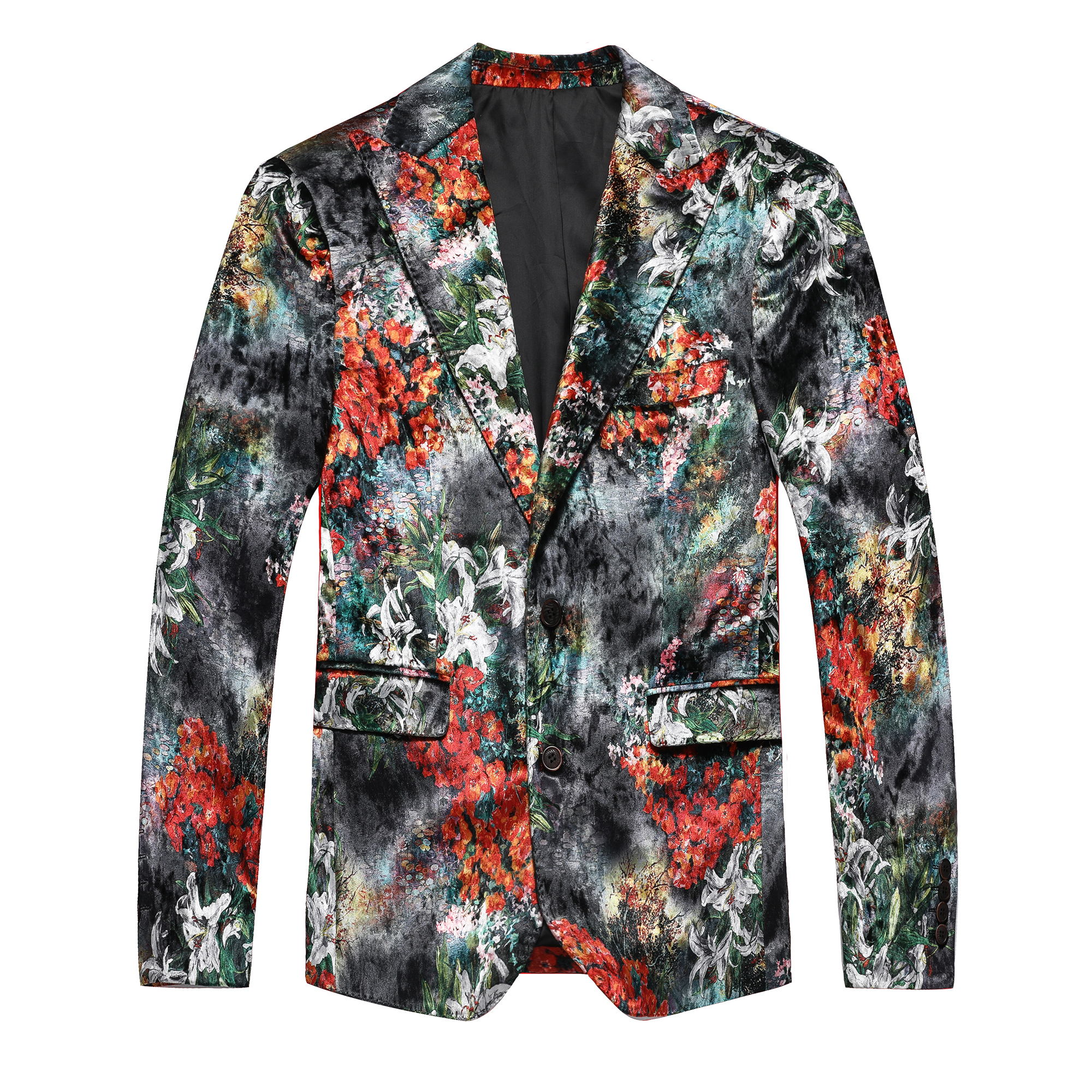 Men's Floral Printed Velvet Suit Blazer