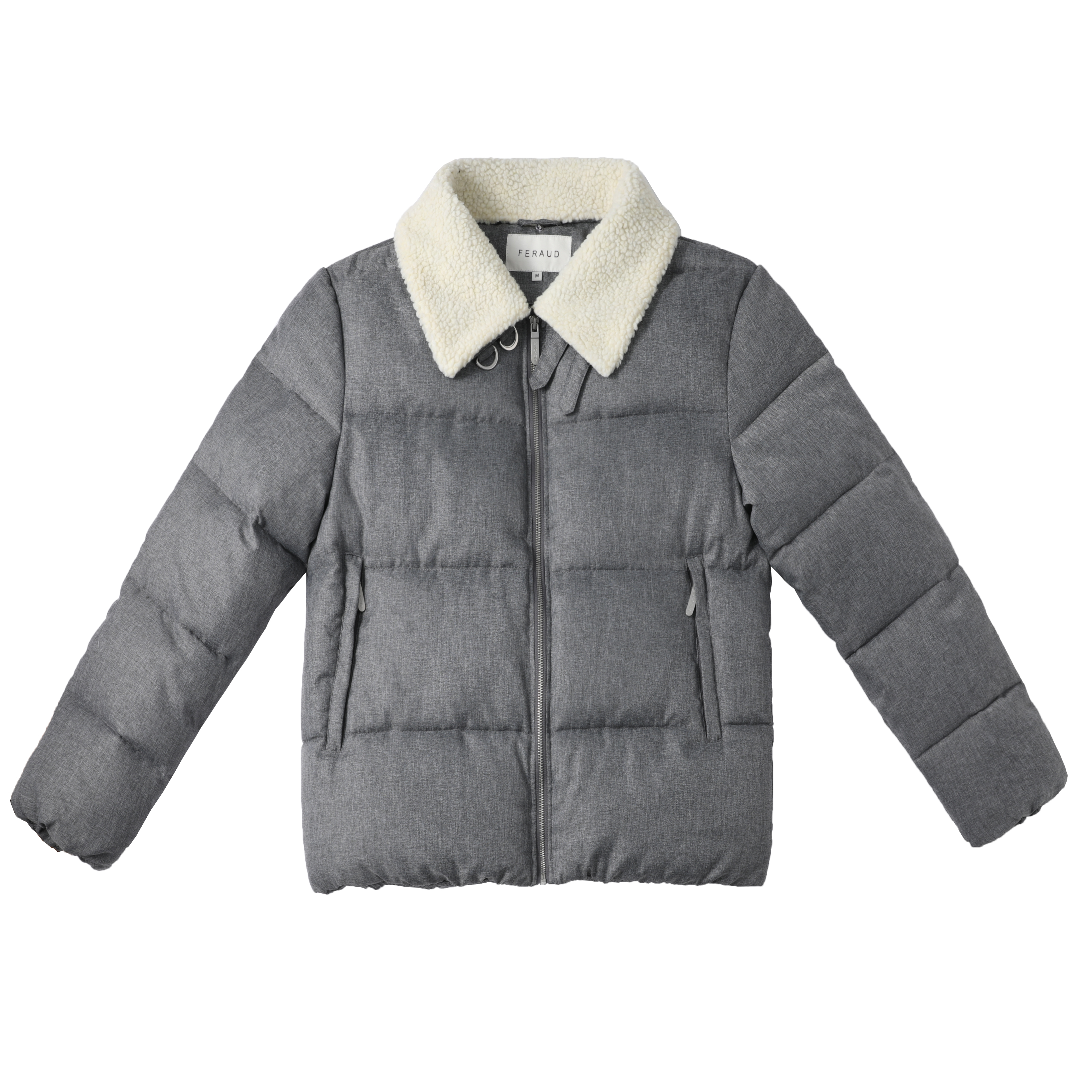 Men's Grey Sherpa Lined Detachable Collar Winter Jacket
