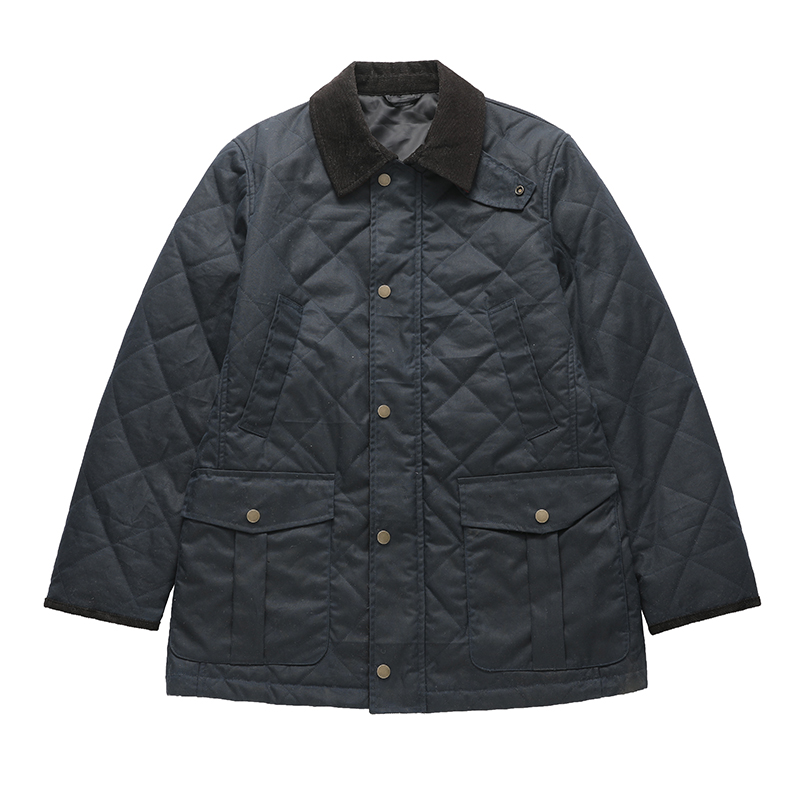 Men's Contrast Corduroy Collar Diamond Quilted Waterproof Parka Jacket