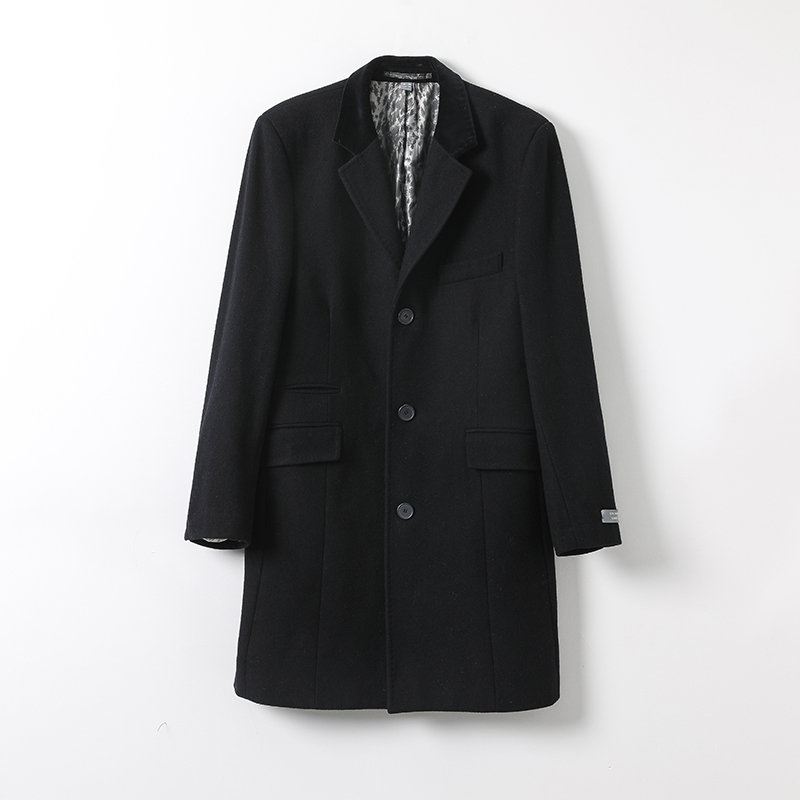 Men's Wool Coat with Flocking Collar