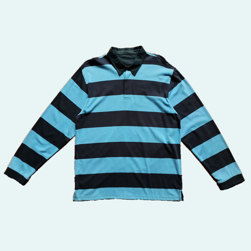 Men's Long Sleeve Polo Shirt with Ribbed Cuffs and Side Slits