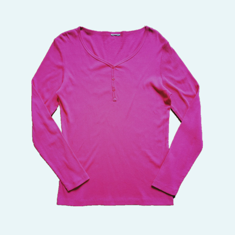 Ladies' Long Sleeve T-shirt with Button Placket