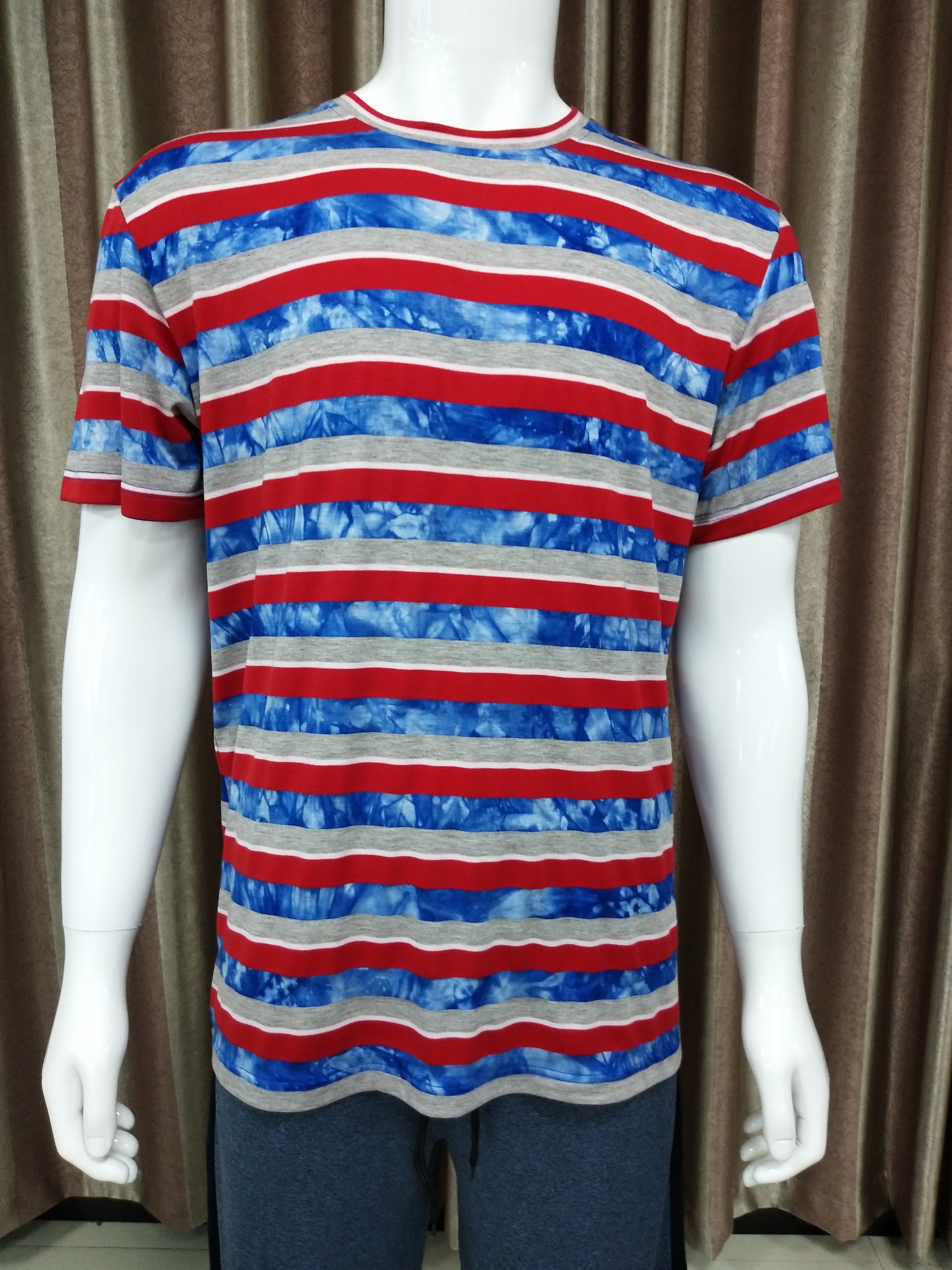 TC Fabric Yarn-Dyed Self-Material Neck T-Shirt