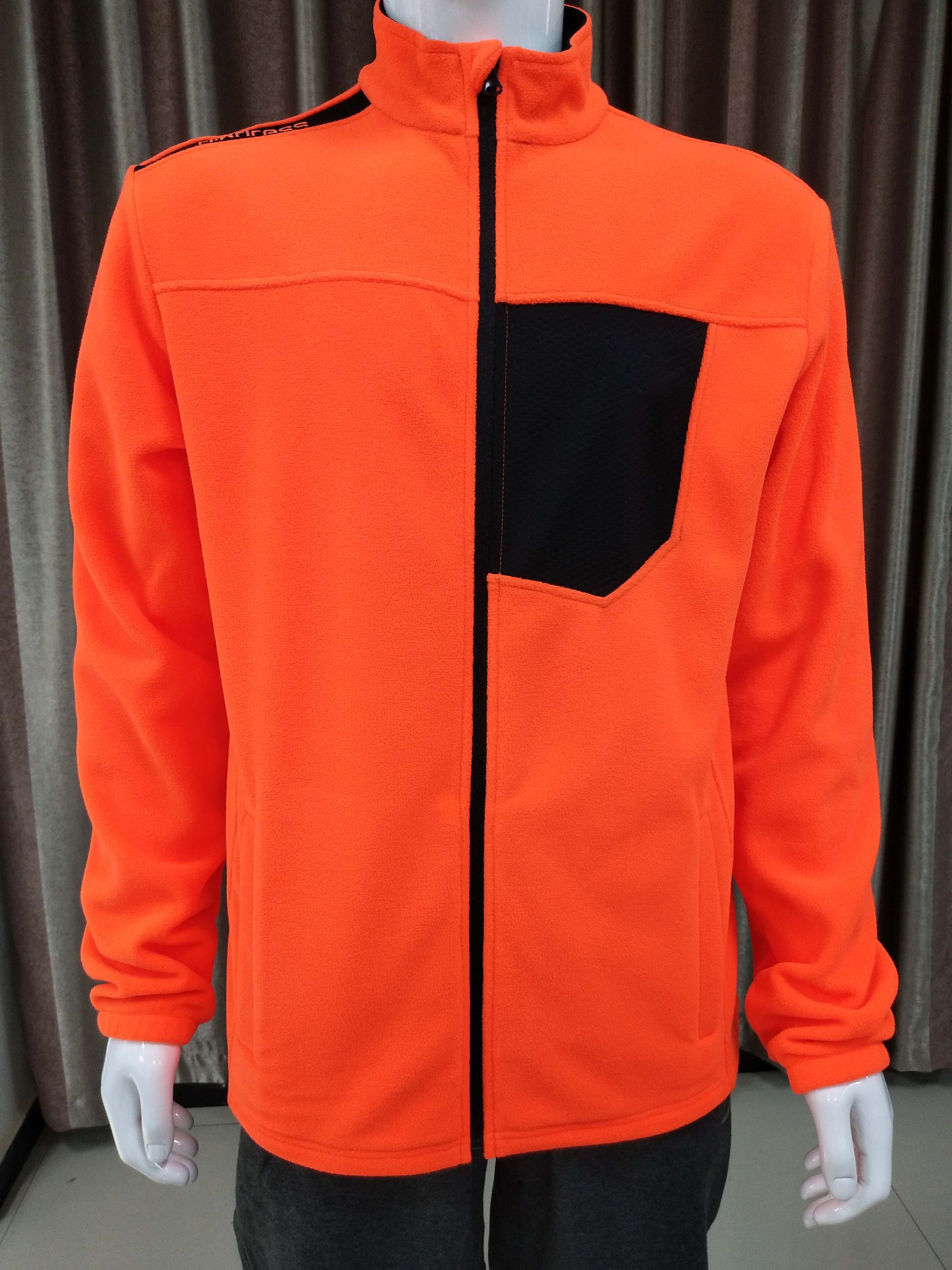 Outer Zipper Fleece Hoodie with Orange and Black Splicing